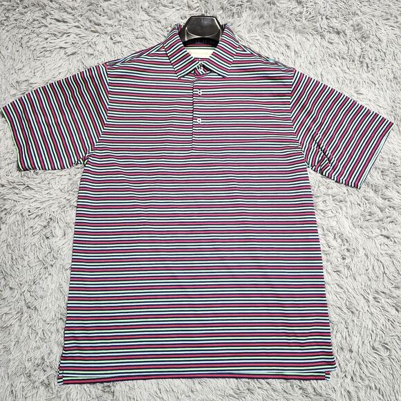 Donald Ross‎ Golf Polo Shirt Mens Size Medium Rainbow Colorful Logo Activewear - Picture 1 of 10